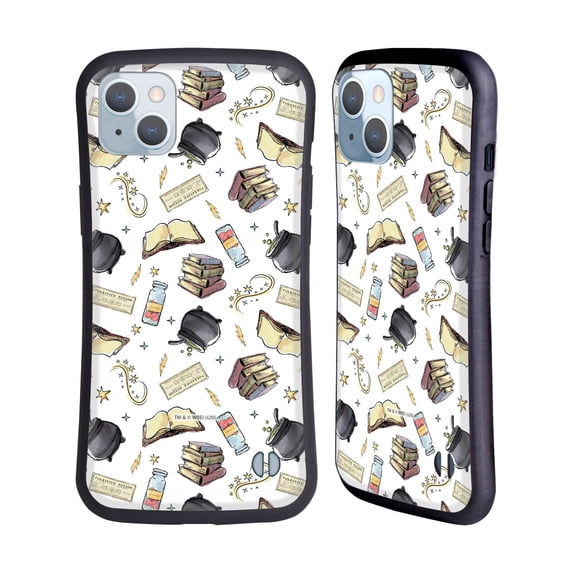Head Case Designs Officially Licensed Harry Potter Deathly Hallows XIII Hogwarts Pattern Hybrid Case Compatible with Apple iPhone 14 Plus