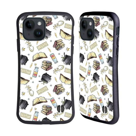 Head Case Designs Officially Licensed Harry Potter Deathly Hallows XIII Hogwarts Pattern Hybrid Case Compatible with Apple iPhone 15