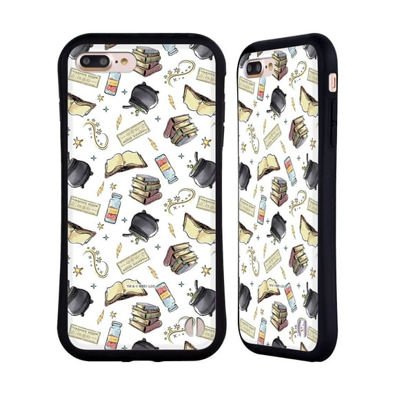 Head Case Designs Officially Licensed Harry Potter Deathly Hallows XIII Hogwarts Pattern Hybrid Case Compatible with Apple iPhone 7 Plus / iPhone 8 Plus
