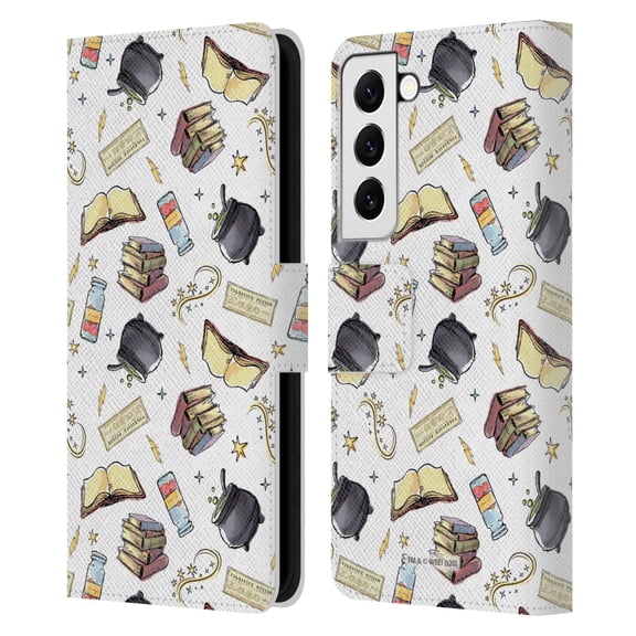 Head Case Designs Officially Licensed Harry Potter Deathly Hallows XIII Hogwarts Pattern Leather Book Wallet Case Cover Compatible with Samsung Galaxy S22 5G
