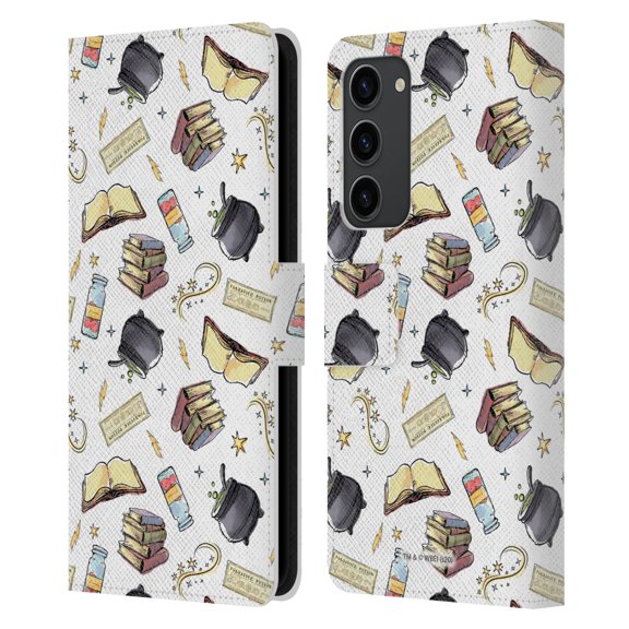 Head Case Designs Officially Licensed Harry Potter Deathly Hallows XIII Hogwarts Pattern Leather Book Wallet Case Cover Compatible with Samsung Galaxy S23+ 5G