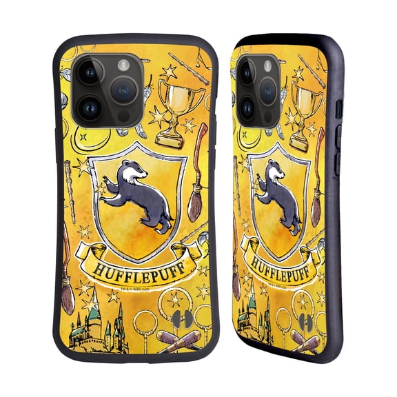 Head Case Designs Officially Licensed Harry Potter Deathly Hallows XIII Hufflepuff Pattern Hybrid Case Compatible with Apple iPhone 15 Pro Max