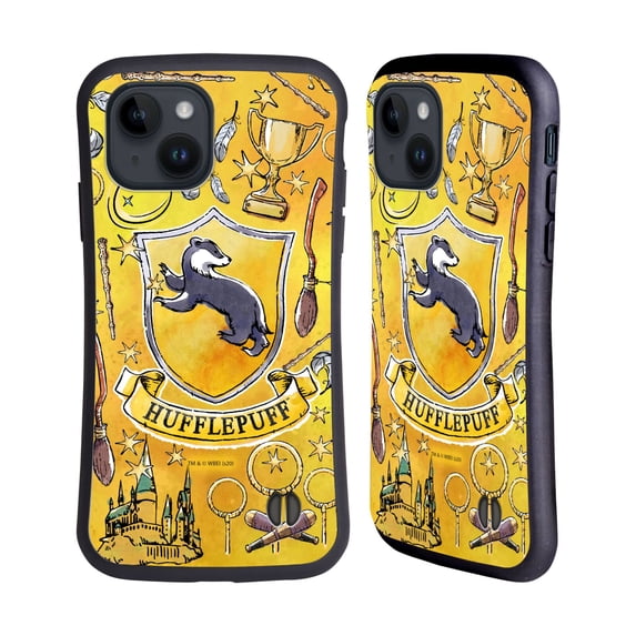 Head Case Designs Officially Licensed Harry Potter Deathly Hallows XIII Hufflepuff Pattern Hybrid Case Compatible with Apple iPhone 15