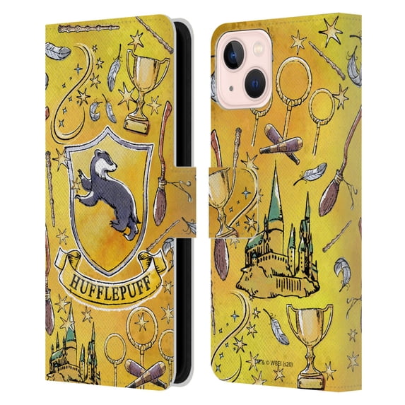 Head Case Designs Officially Licensed Harry Potter Deathly Hallows XIII Hufflepuff Pattern Leather Book Wallet Case Cover Compatible with Apple iPhone 13