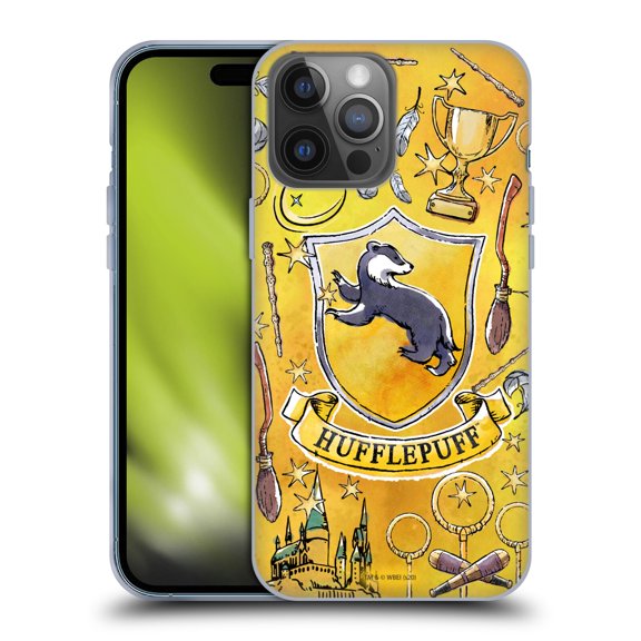 Head Case Designs Officially Licensed Harry Potter Deathly Hallows XIII Hufflepuff Pattern Soft Gel Case Compatible with Apple iPhone 14 Pro Max