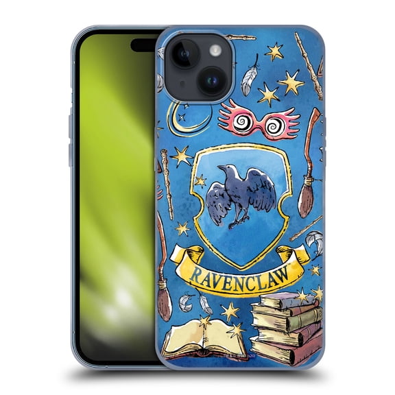 Head Case Designs Officially Licensed Harry Potter Deathly Hallows XIII Ravenclaw Pattern Soft Gel Case Compatible with Apple iPhone 15 Plus