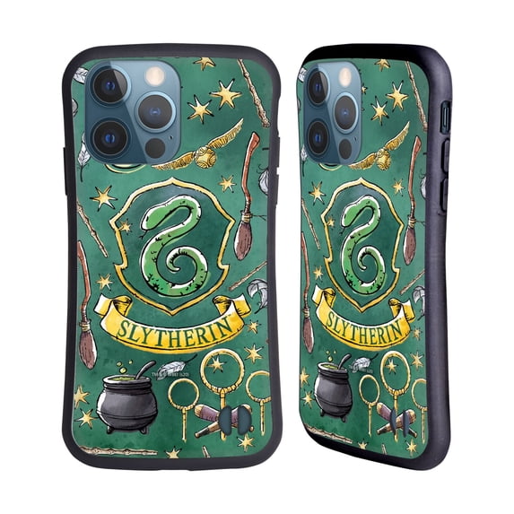 Head Case Designs Officially Licensed Harry Potter Deathly Hallows XIII Slytherin Pattern Hybrid Case Compatible with Apple iPhone 13 Pro