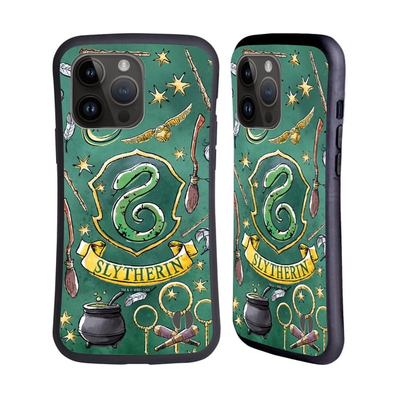 Head Case Designs Officially Licensed Harry Potter Deathly Hallows XIII Slytherin Pattern Hybrid Case Compatible with Apple iPhone 15 Pro Max
