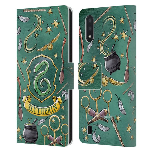 Head Case Designs Officially Licensed Harry Potter Deathly Hallows XIII Slytherin Pattern Leather Book Wallet Case Cover Compatible with Samsung Galaxy A01 (2020)