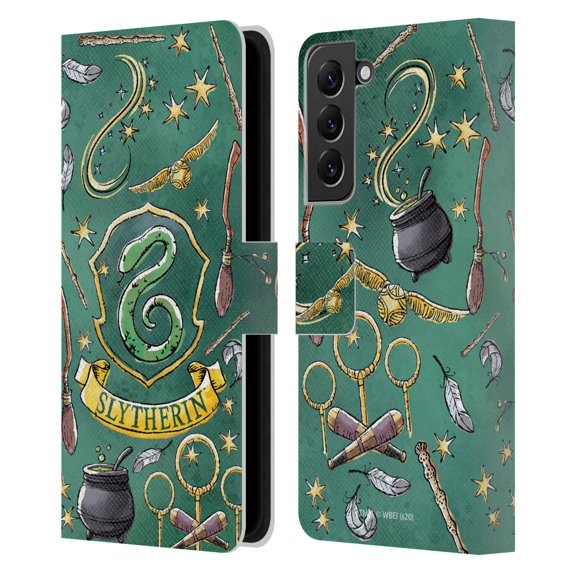 Head Case Designs Officially Licensed Harry Potter Deathly Hallows XIII Slytherin Pattern Leather Book Wallet Case Cover Compatible with Samsung Galaxy S22+ 5G