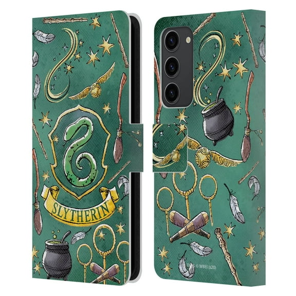 Head Case Designs Officially Licensed Harry Potter Deathly Hallows XIII Slytherin Pattern Leather Book Wallet Case Cover Compatible with Samsung Galaxy S23+ 5G