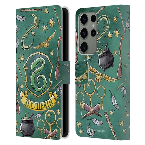 Head Case Designs Officially Licensed Harry Potter Deathly Hallows XIII Slytherin Pattern Leather Book Wallet Case Cover Compatible with Samsung Galaxy S23 Ultra 5G