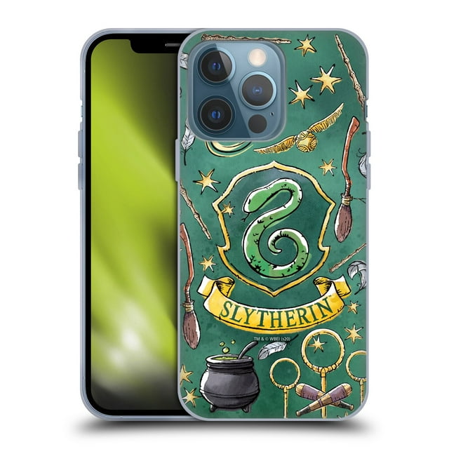 Head Case Designs Officially Licensed Harry Potter Deathly Hallows XIII Slytherin Pattern Soft Gel Case Compatible with Apple iPhone 13 Pro