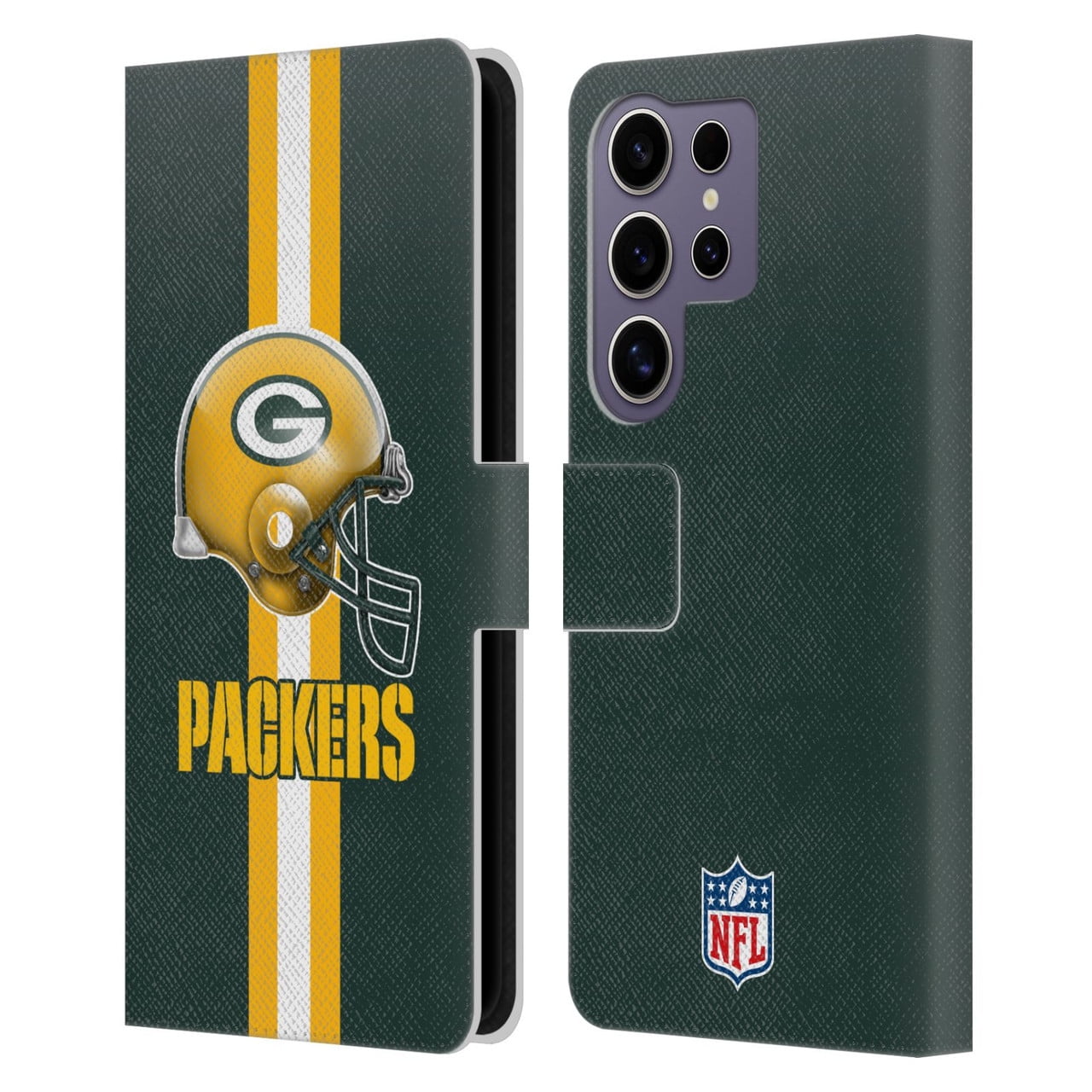 Head Case Designs NFL Green Bay Packers Logo Helmet Leather Book Wallet Case Cover For Samsung Galaxy S25 Ultra