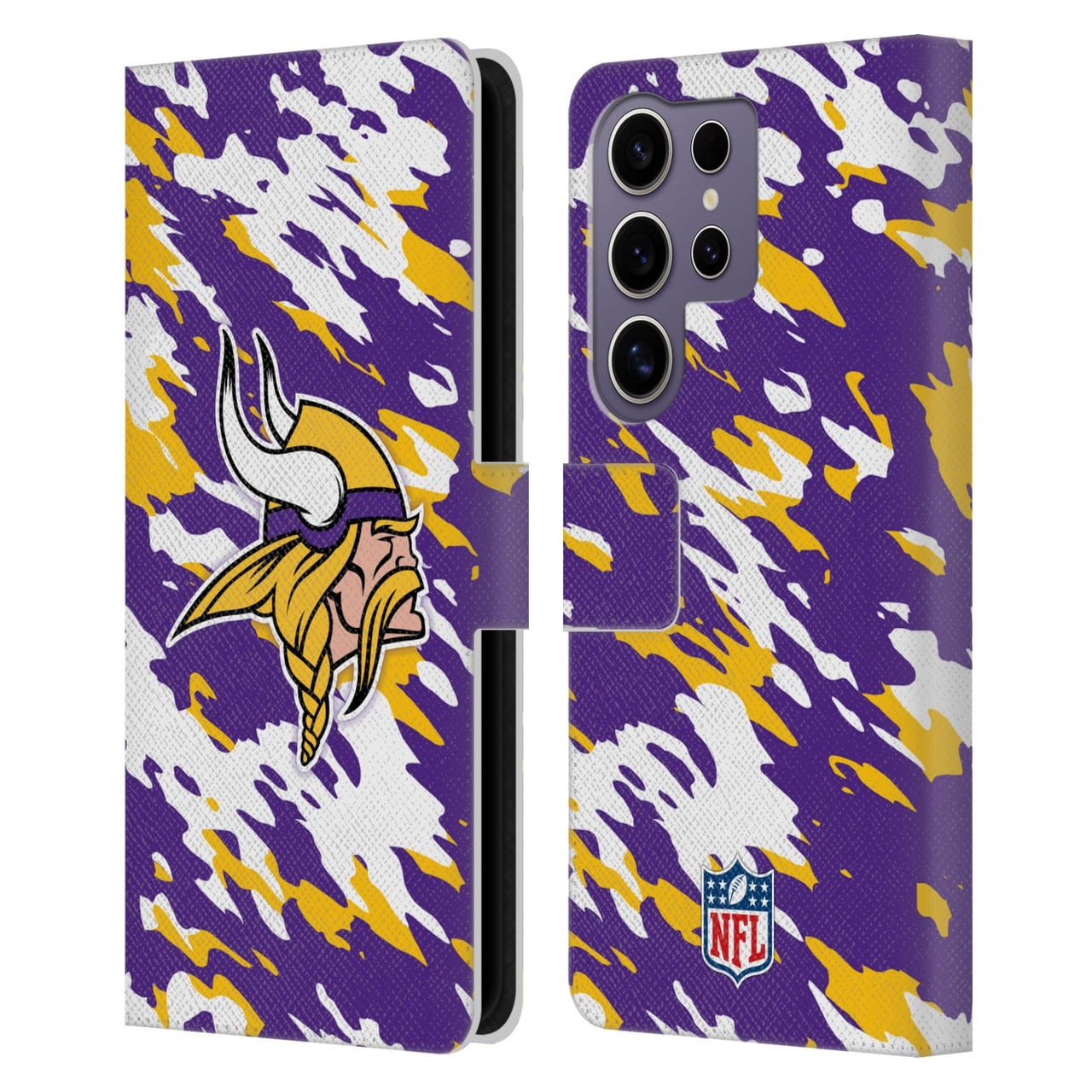 Head Case Designs NFL Minnesota Vikings Logo Camou Leather Book Wallet Case Cover For Samsung Galaxy S25 Ultra