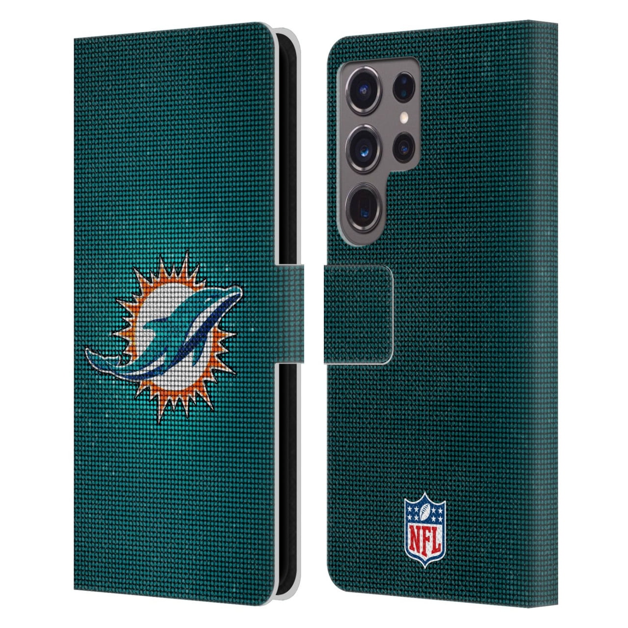 Head Case Designs NFL Miami Dolphins Artwork LED Leather Book Wallet Case Cover For Samsung Galaxy S24 Ultra 5G