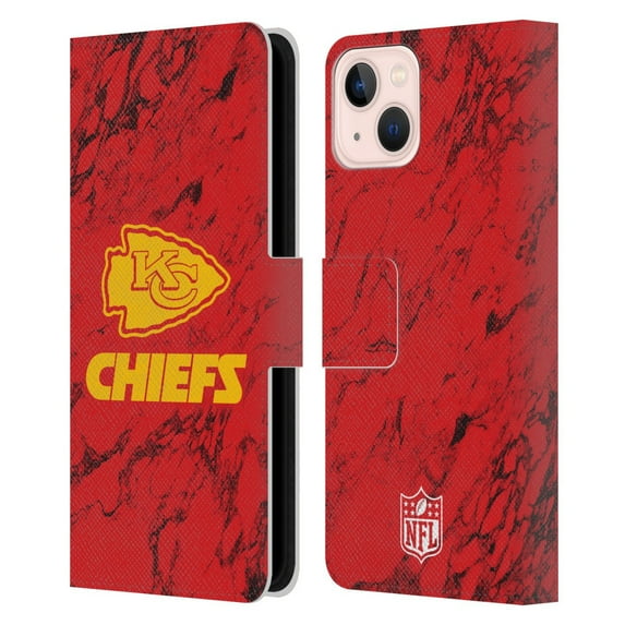 Head Case Designs NFL Kansas City Chiefs Graphics Coloured Marble Leather Book Wallet Case Cover For Apple iPhone 13
