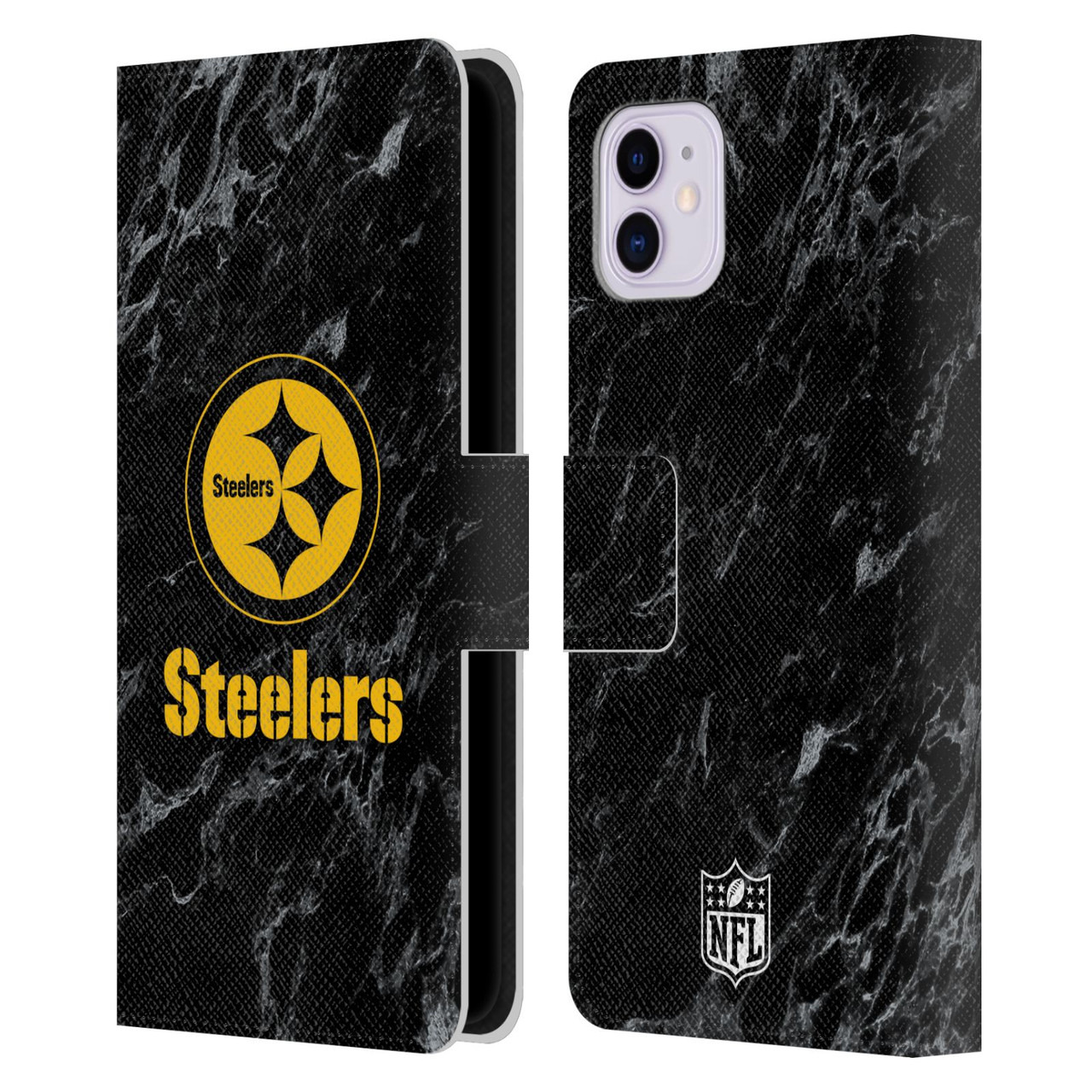 Head Case Designs NFL Pittsburgh Steelers Graphics Coloured Marble Leather Book Wallet Case Cover For Apple iPhone 11