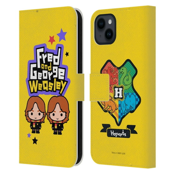 Head Case Designs Officially Licensed Harry Potter Deathly Hallows XXVIII Fred & George Weasley Leather Book Wallet Case Cover Compatible with Apple iPhone 15 Plus