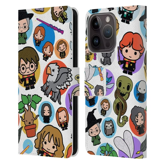 Head Case Designs Officially Licensed Harry Potter Deathly Hallows XXVIII Pattern Leather Book Wallet Case Cover Compatible with Apple iPhone 15 Pro