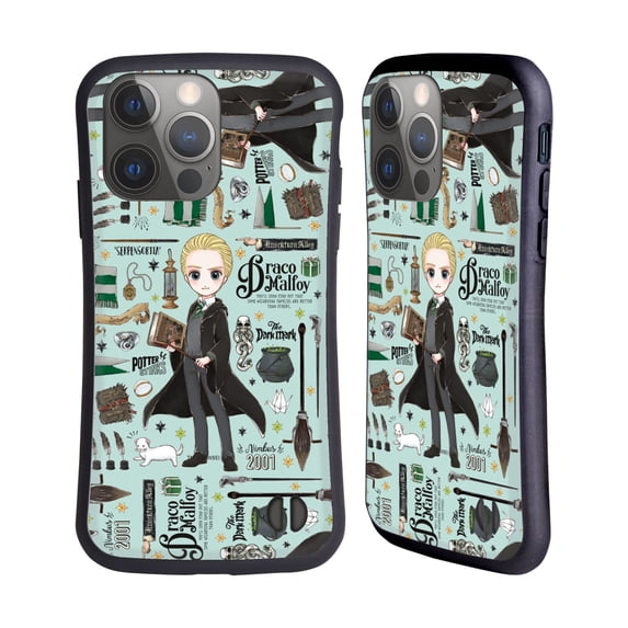 Head Case Designs Officially Licensed Harry Potter Deathly Hallows XXXVII Draco Pattern Hybrid Case Compatible with Apple iPhone 14 Pro