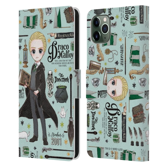 Head Case Designs Officially Licensed Harry Potter Deathly Hallows XXXVII Draco Pattern Leather Book Wallet Case Cover Compatible with Apple iPhone 11 Pro Max