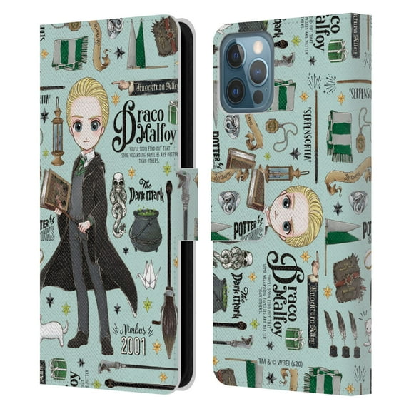 Head Case Designs Officially Licensed Harry Potter Deathly Hallows XXXVII Draco Pattern Leather Book Wallet Case Cover Compatible with Apple iPhone 12 / iPhone 12 Pro