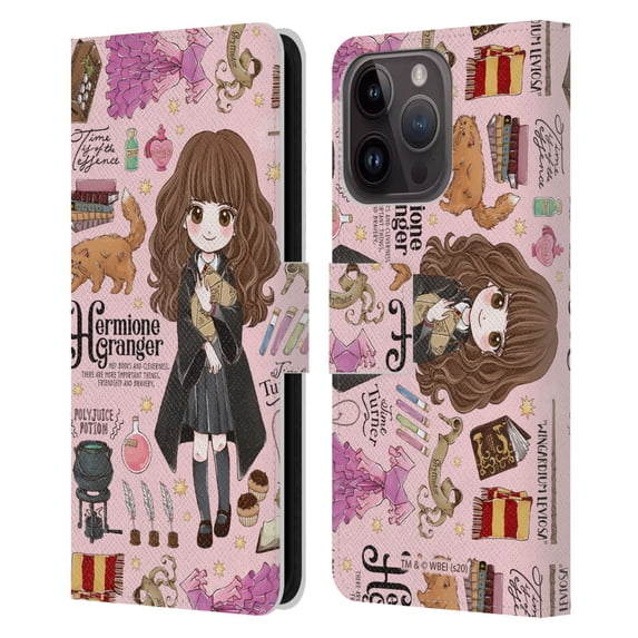 Head Case Designs Officially Licensed Harry Potter Deathly Hallows XXXVII Hermione Pattern Leather Book Wallet Case Cover Compatible with Apple iPhone 15 Pro