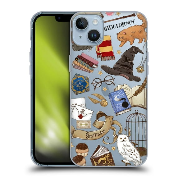 Head Case Designs Officially Licensed Harry Potter Deathly Hallows XXXVII Hogwarts Pattern 2 Soft Gel Case Compatible with Apple iPhone 14 Plus