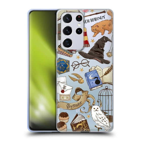 Head Case Designs Officially Licensed Harry Potter Deathly Hallows XXXVII Hogwarts Pattern 2 Soft Gel Case Compatible with Samsung Galaxy S21 Ultra 5G