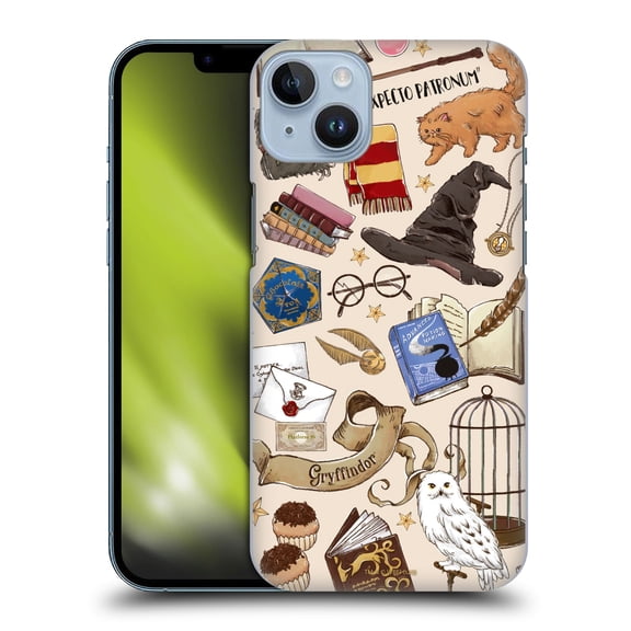 Head Case Designs Officially Licensed Harry Potter Deathly Hallows XXXVII Hogwarts Pattern Hard Back Case Compatible with Apple iPhone 14 Plus