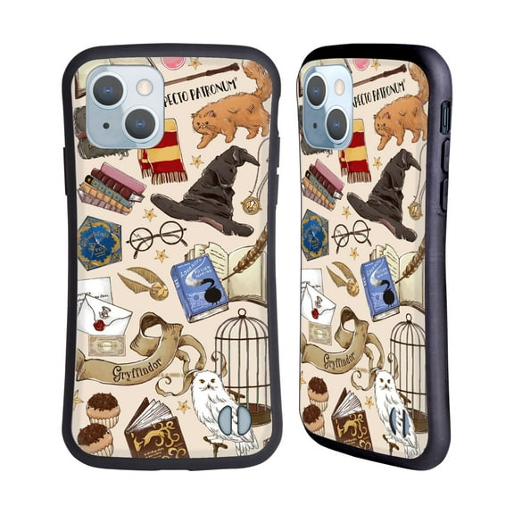 Head Case Designs Officially Licensed Harry Potter Deathly Hallows XXXVII Hogwarts Pattern Hybrid Case Compatible with Apple iPhone 14