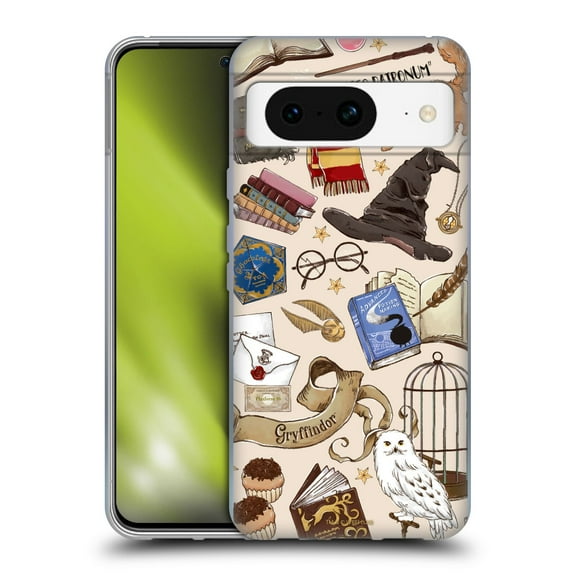 Head Case Designs Officially Licensed Harry Potter Deathly Hallows XXXVII Hogwarts Pattern Soft Gel Case Compatible with Google Pixel 8