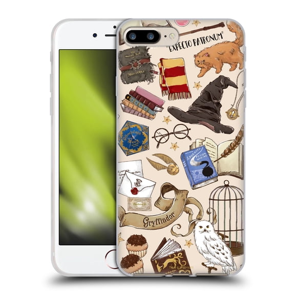 Head Case Designs Officially Licensed Harry Potter Deathly Hallows XXXVII Hogwarts Pattern Soft Gel Case Compatible with Apple iPhone 7 Plus / iPhone 8 Plus