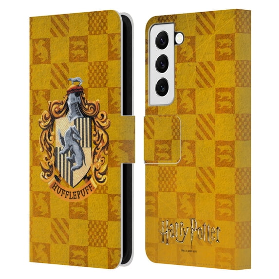 Head Case Designs Officially Licensed Harry Potter Prisoner Of Azkaban I Hufflepuff Crest Leather Book Wallet Case Cover Compatible with Samsung Galaxy S22 5G
