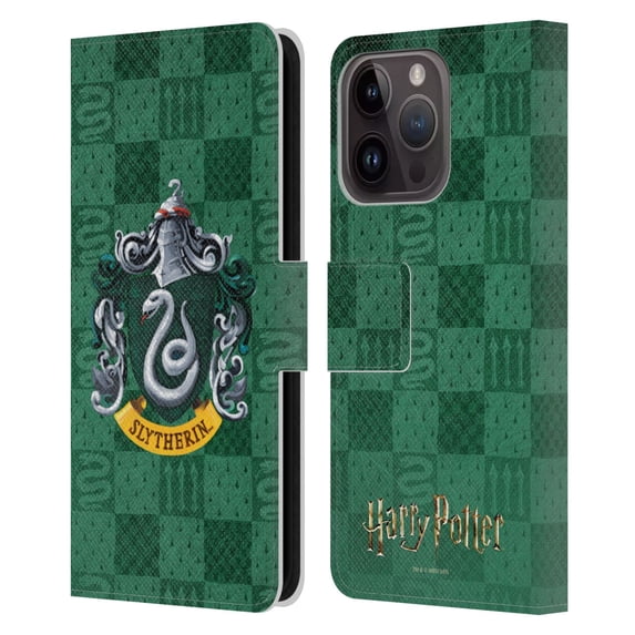 Head Case Designs Officially Licensed Harry Potter Prisoner Of Azkaban I Slytherin Crest Leather Book Wallet Case Cover Compatible with Apple iPhone 15 Pro