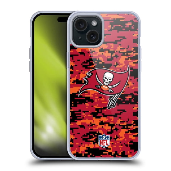 Head Case Designs NFL Tampa Bay Buccaneers Graphics Digital Camouflage Soft Gel Case for Apple iPhone 15 Plus