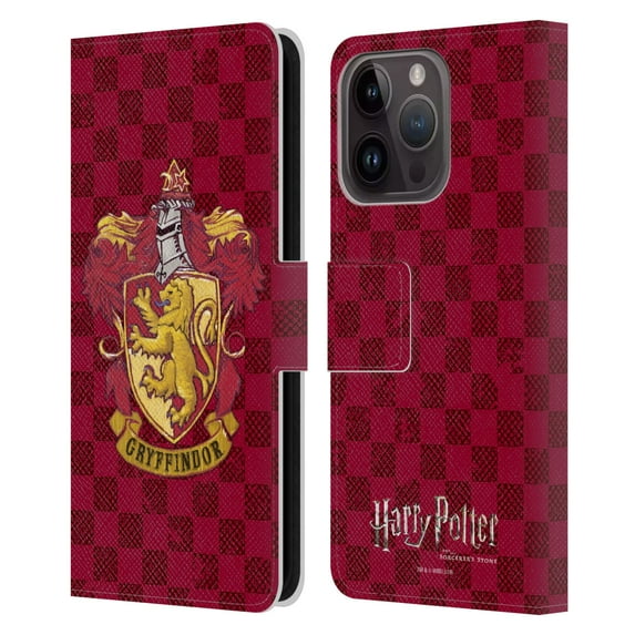Head Case Designs Officially Licensed Harry Potter Sorcerer's Stone I Gryffindor Crest 2 Leather Book Wallet Case Cover Compatible with Apple iPhone 15 Pro