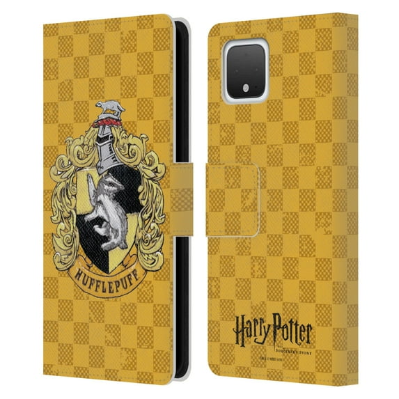 Head Case Designs Officially Licensed Harry Potter Sorcerer's Stone I Hufflepuff Crest 2 Leather Book Wallet Case Cover Compatible with Google Google Pixel 4