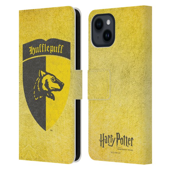 Head Case Designs Officially Licensed Harry Potter Sorcerer's Stone I Hufflepuff Crest Leather Book Wallet Case Cover Compatible with Apple iPhone 15