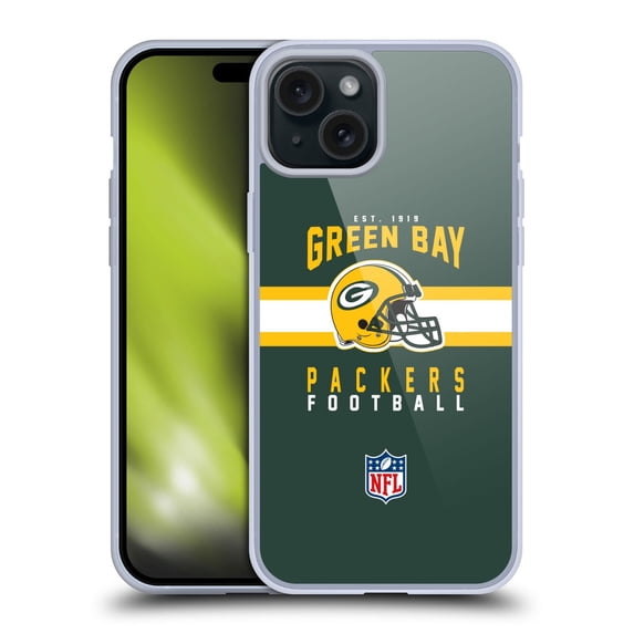 Head Case Designs NFL Green Bay Packers Graphics Helmet Typography Soft Gel Case for Apple iPhone 15 Plus