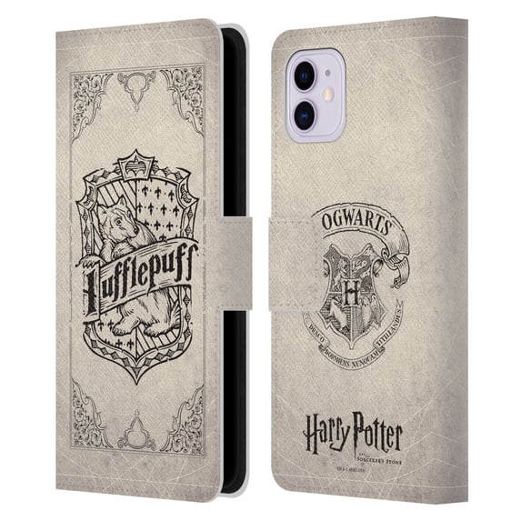 Head Case Designs Officially Licensed Harry Potter Sorcerer's Stone I Hufflepuff Parchment Leather Book Wallet Case Cover Compatible with Apple iPhone 11