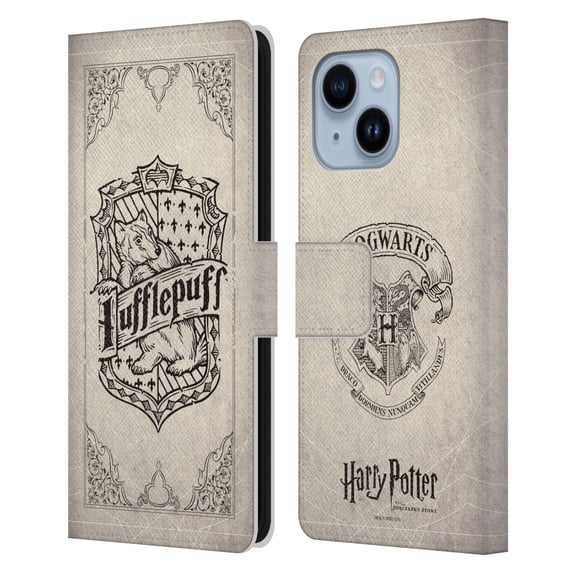 Head Case Designs Officially Licensed Harry Potter Sorcerer's Stone I Hufflepuff Parchment Leather Book Wallet Case Cover Compatible with Apple iPhone 14 Plus