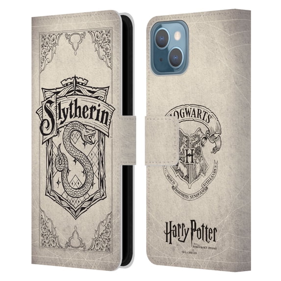 Head Case Designs Officially Licensed Harry Potter Sorcerer's Stone I Slytherin Parchment Leather Book Wallet Case Cover Compatible with Apple iPhone 13