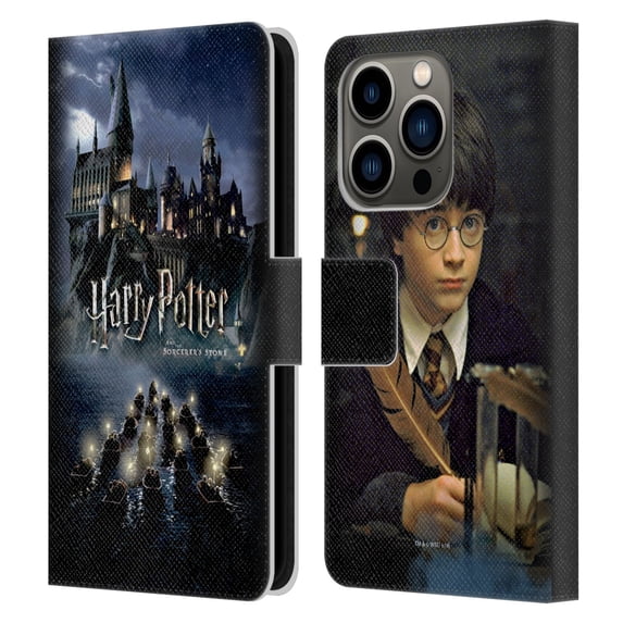 Head Case Designs Officially Licensed Harry Potter Sorcerer's Stone II Castle Leather Book Wallet Case Cover Compatible with Apple iPhone 14 Pro