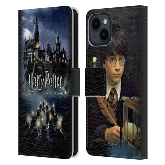 Head Case Designs Officially Licensed Harry Potter Sorcerer's Stone II Castle Leather Book Wallet Case Cover Compatible with Apple iPhone 15