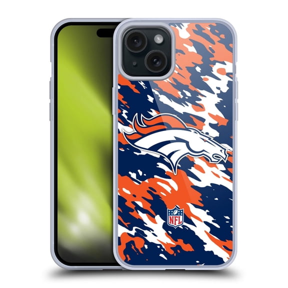 Head Case Designs NFL Denver Broncos Logo Camou Soft Gel Case for Apple iPhone 15 Plus