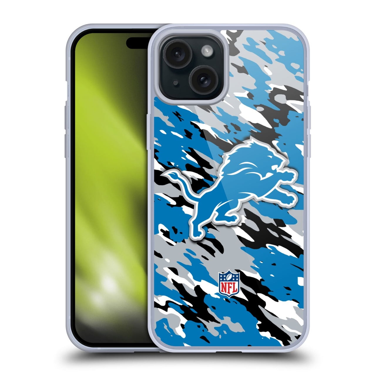 Head Case Designs NFL Detroit Lions Logo Camou Soft Gel Case for Apple iPhone 15 Plus