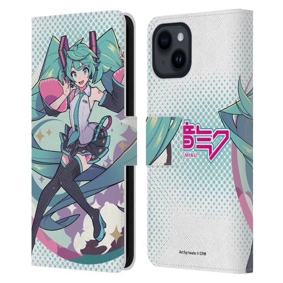 Head Case Designs Officially Licensed Hatsune Miku Graphics Pastels Leather Book Wallet Case Cover Compatible with Apple iPhone 15