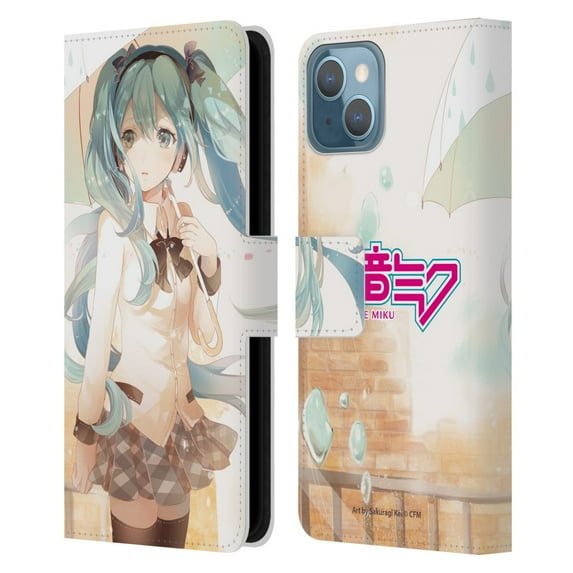 Head Case Designs Officially Licensed Hatsune Miku Graphics Rain Leather Book Wallet Case Cover Compatible with Apple iPhone 13